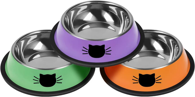 Serentive stainless steel 2-pc non-slip cat food bowls with 7 oz capacity