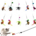 cat insect feather toys 6 pieces natural replacement refills interactive teaser attachments with bell