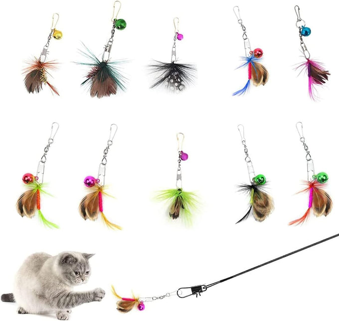 cat insect feather toys 6 pieces natural replacement refills interactive teaser attachments with bell