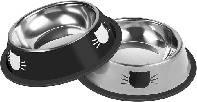 Serentive stainless steel 2-pc non-slip cat food bowls with 7 oz capacity