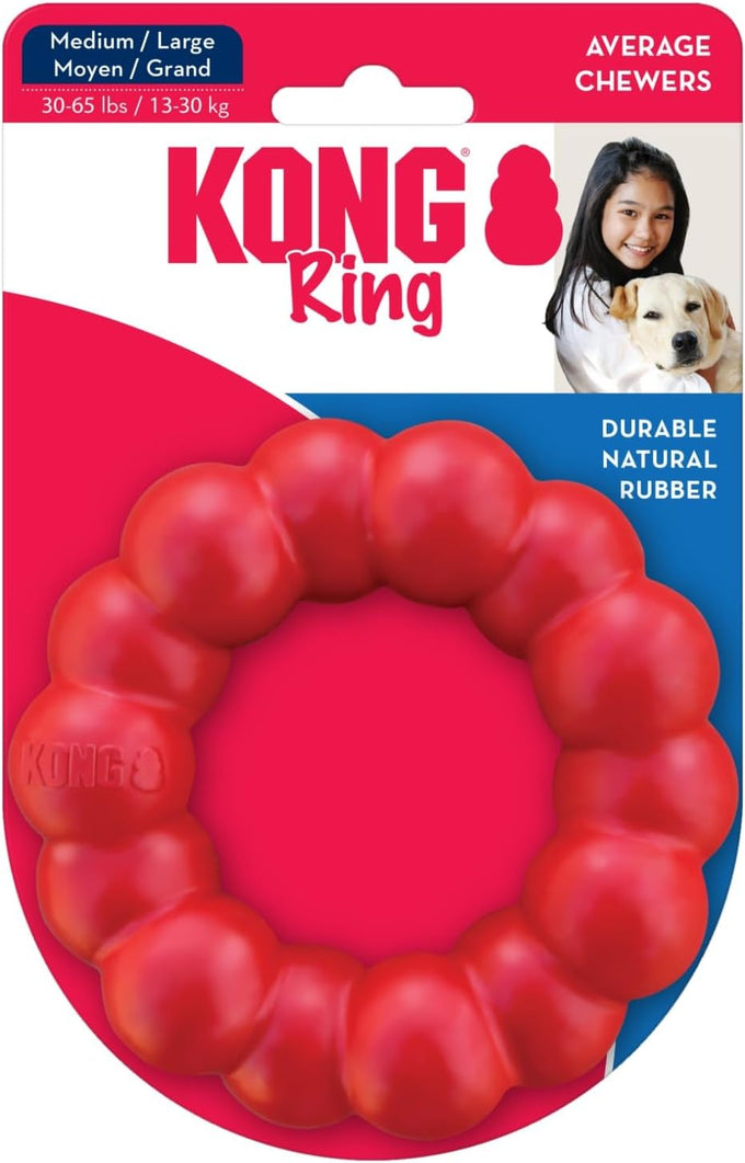 kong natural rubber ring toy for medium large dogs - durable chew toy supports healthy dental habits