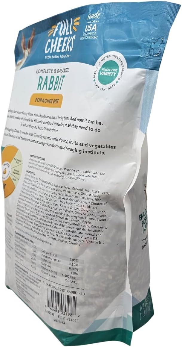 Timothy Hay Foraging Diet Pellet Food for Rabbits, 4 Pound Bag, Vitamin E Enriched
