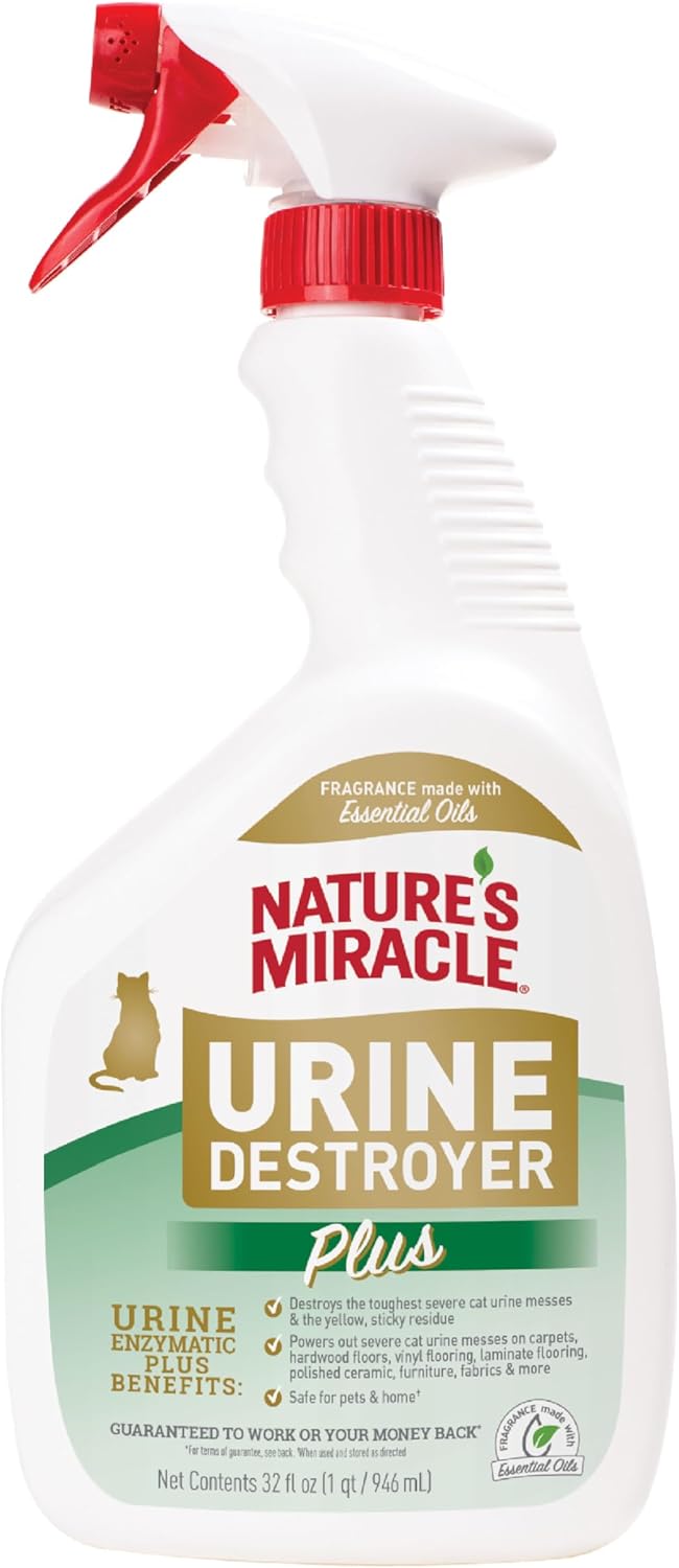 Nature's Miracle Urine Destroyer Plus for Cats, Enzymatic Formula, Ready-to-Use, 32 oz Stain and Odor Eliminator for Pet Owners