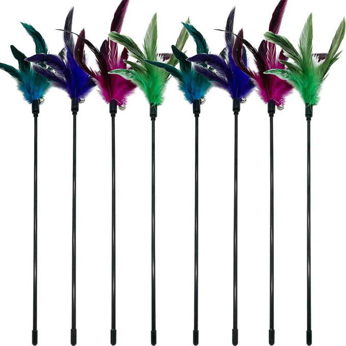cat wand feather toys set, 6 pieces interactive cat toys for indoor cats, 17.7 in feather stick