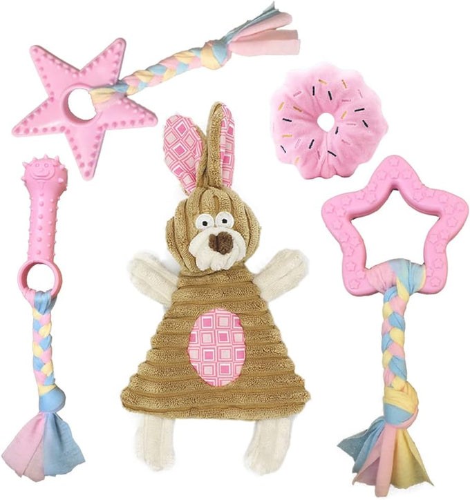 volacopets pink puppy toys for small dogs 5-pack teething chew toys boredom