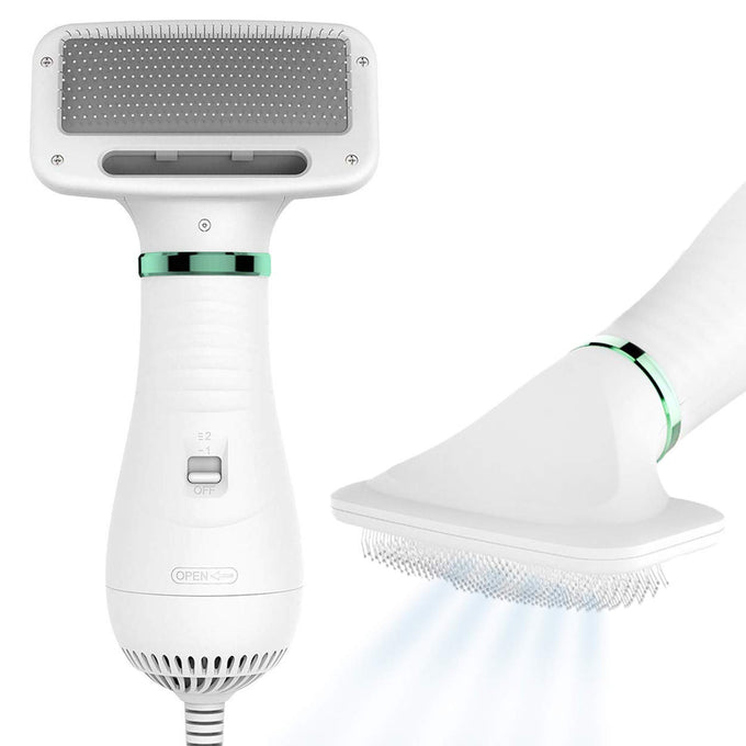 2-in-1 pet dryer with slicker brush for small dogs and cats, 300 watts, adjustable temperature