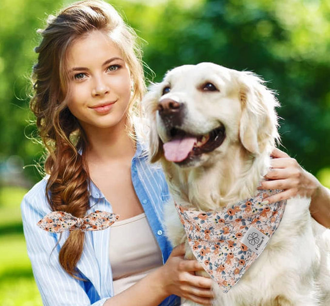 E-clover cute flower dog bandana with matching scrunchie for medium to large dogs - 27.5''x19.3''