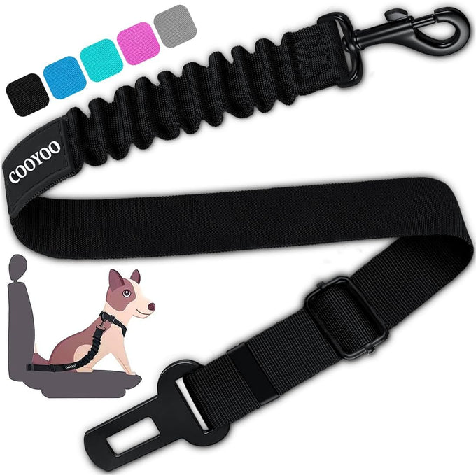 cooyoo dog seat belt, heavy-duty nylon, retractable, adjustable, black, 24-31 inches