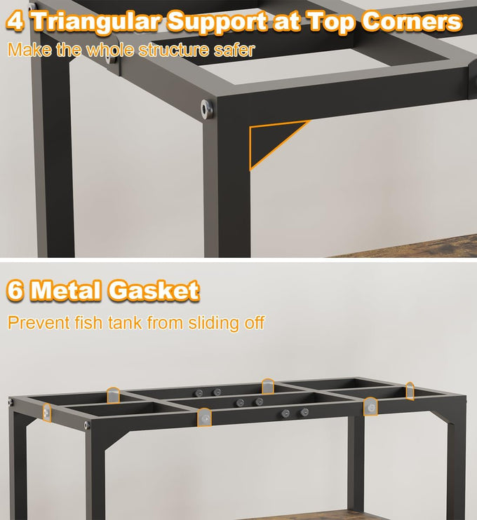 mondazie 20 gallon high rimless fish tank stand with shelf black 24" l x 12" w x 20.5" h
