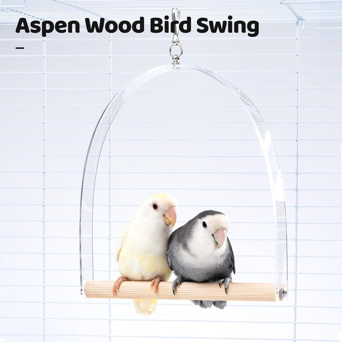 9" Wooden Bird Perch Toy for Cage, 360° Silent Free-Spin, Natural Material, Reduces Boredom Anxiety, for Small to Medium Birds, with Poplar Swing