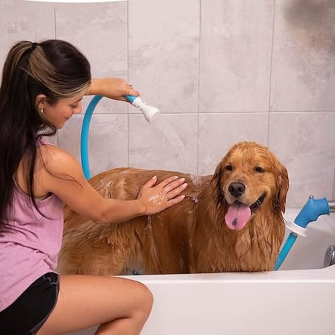 rinseroo slip-on bathtub faucet sprayer attachment for tub spout, ultra-flex dog shower hose adapter, 5 foot hose