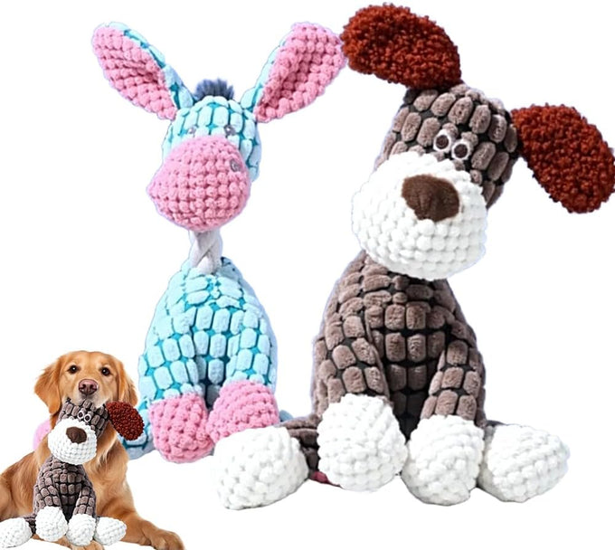 Brown and Blue Indestructible Plush Dog Toy for Aggressive Chewers Teething Toy for Small Medium Large Dogs