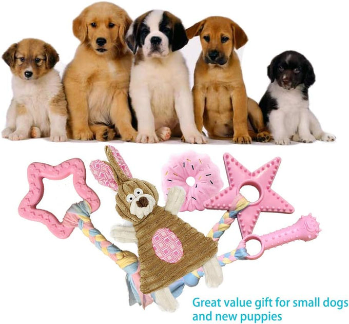 volacopets pink puppy toys for small dogs 5-pack teething chew toys boredom