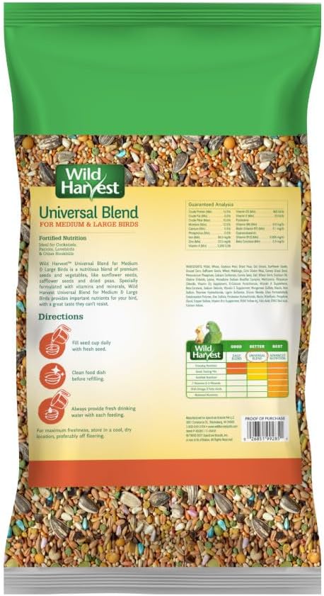 Wild Harvest Universal Blend for medium and large birds 10 pounds fortified nutrition cockatiels parrots hookbills
