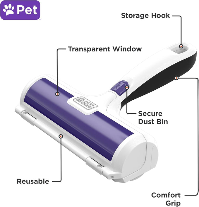 Black+Decker Pet Hair Remover with Roller, Easy Dog Hair and Cat Hair Removal (HMSCT0001)