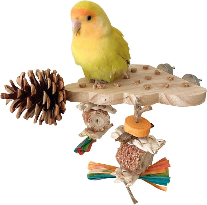 Parrot wooden toys with natural corn sticks and pine cones, fun bird cage accessories for parakeets and similar birds