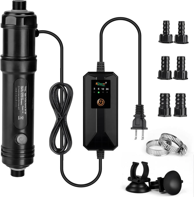 hygger 9w aquarium u-v light with timer, 360° protective shield clean light for crystal clear green water, 60–100 gallon freshwater & saltwater aquariums