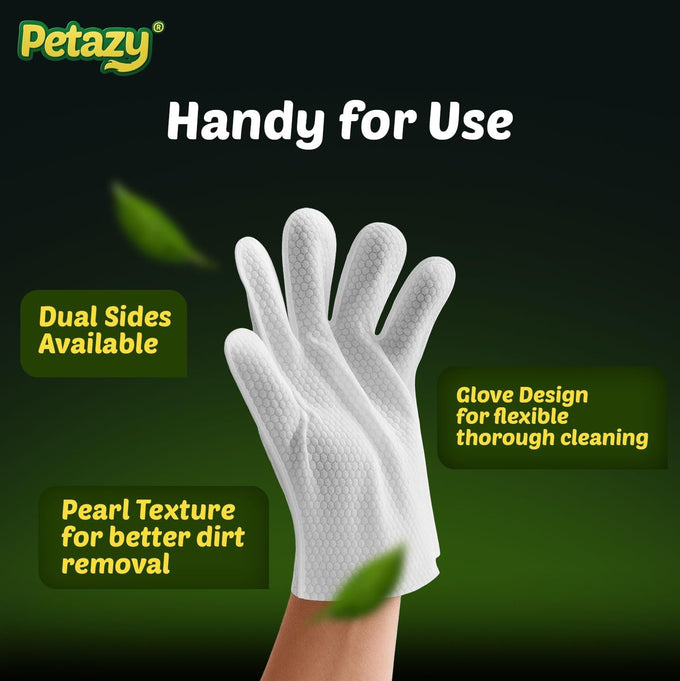 petazy pet glove wipes for dogs and cats hypoallergenic thick cleaning gloves with aloe coconut oil, 25 pack