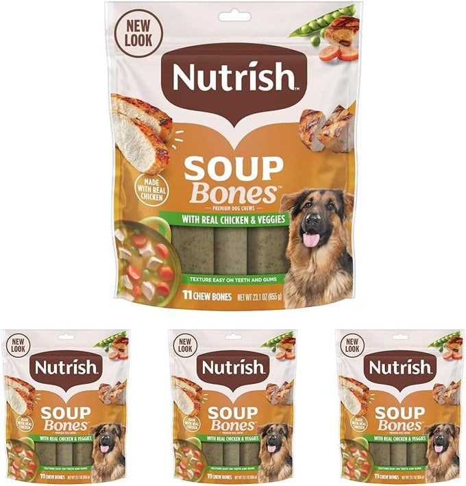 Rachael Ray Nutrish Soup Bones Premium Dog Chews with Real Chicken & Veggies, 11 Pieces, Soft Texture, Rawhide-Free