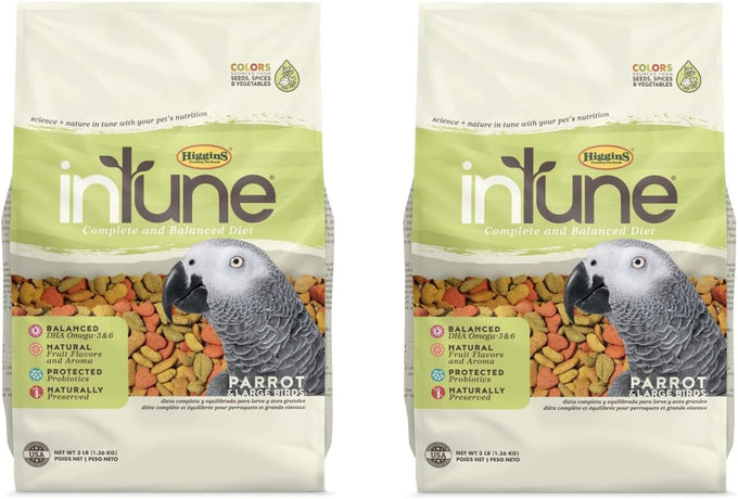 higgins 2 pack of intune complete and balanced diet parrot food 3 pounds each in usa made