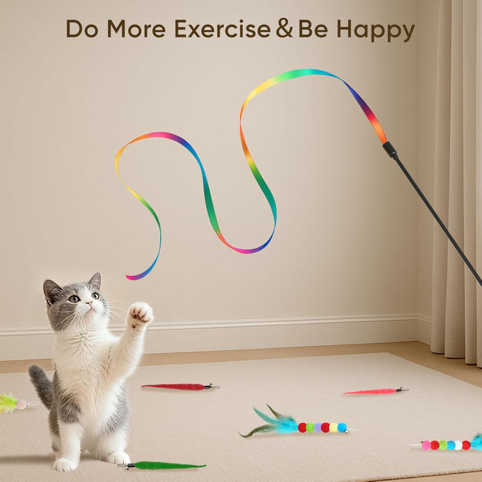 cat toys for indoor cats, 13 pack interactive cat wand toy set with feather toys and teasers for exercise and playtime