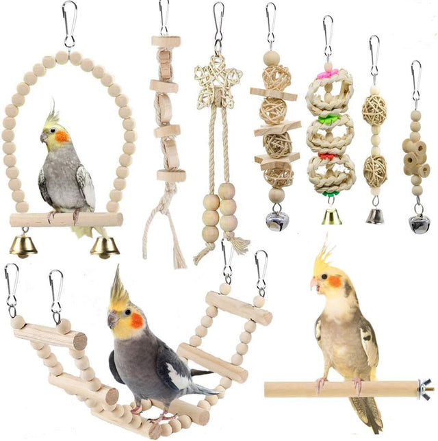 Bird Parrot Swing Toys, 9 Wooden Climbing Ladders for Budgerigar, Parakeet, Conure, Cockatiel, Mynah, Love Birds