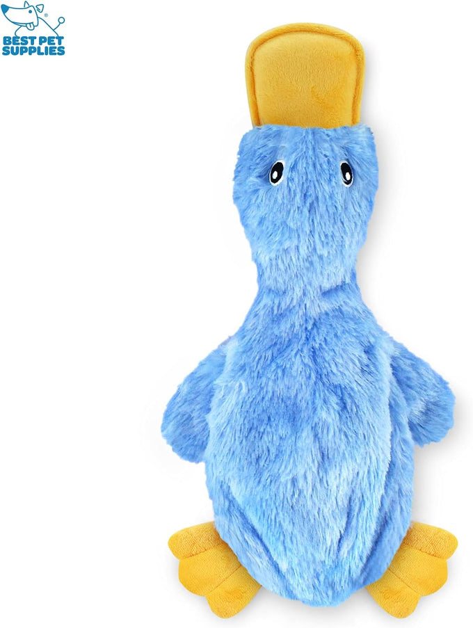 Best Pet Supplies Interactive Squeaky Dog Chew Toy, Crinkle Duck, Blue, Large, for Small, Medium & Large Dogs, and Fetch Lovers