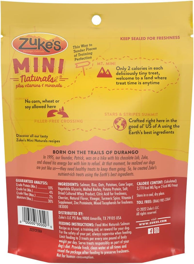 Zuke's Mini Naturals, 16 oz Resealable Pouch, Dog Training Treats with Real Salmon for Small to Large Dogs