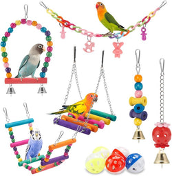 Parakeet bird swing hanging standing chewing hammock climbing ladder colorful toys suitable for budgerigar, parakeet, conure, cockatiel and more