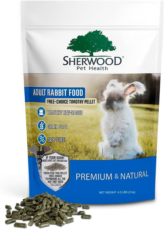 Sherwood Pet Health Adult Rabbit Food Timothy Hay Free-Choice 4.5lbs Hay-Based, Grain and Soy-Free for Digestion