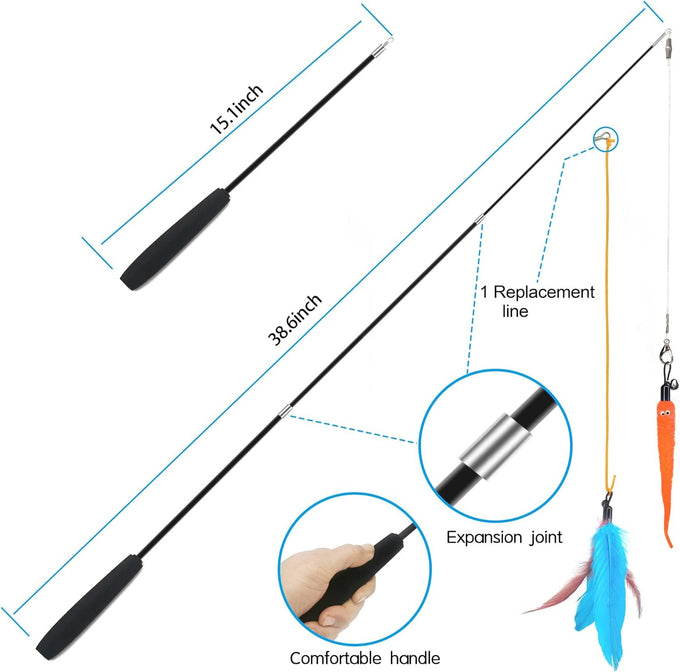 zph cat toys interactive indoor 2pcs retractable cat wand 9pcs teaser toys kitten toy