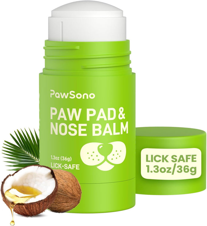 PawSono Lick-Safe Dog Paw & Nose Balm with Coconut Oil, 1.3 oz, All-Natural Moisturizer & Soother for Dry, Cracked Pads & Snout