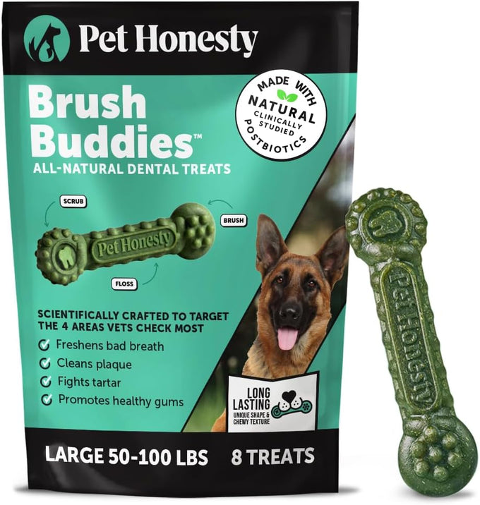 Pet Honesty Brush Buddies All Natural Dog Dental Treats, Long Lasting, Teeth Cleaner