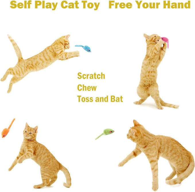 meohui 12pcs rattle cat mouse toys with faux fur, 2.36" mice body size, prefilled catnip for indoor cats play