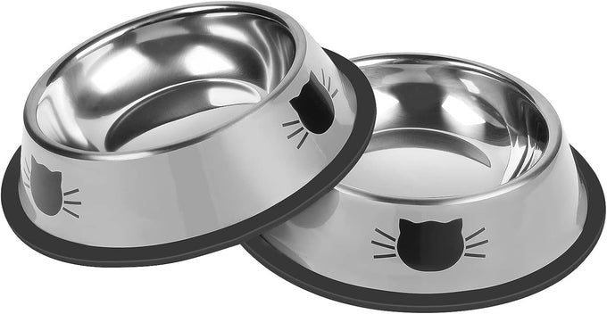 Serentive stainless steel 2-pc non-slip cat food bowls with 7 oz capacity