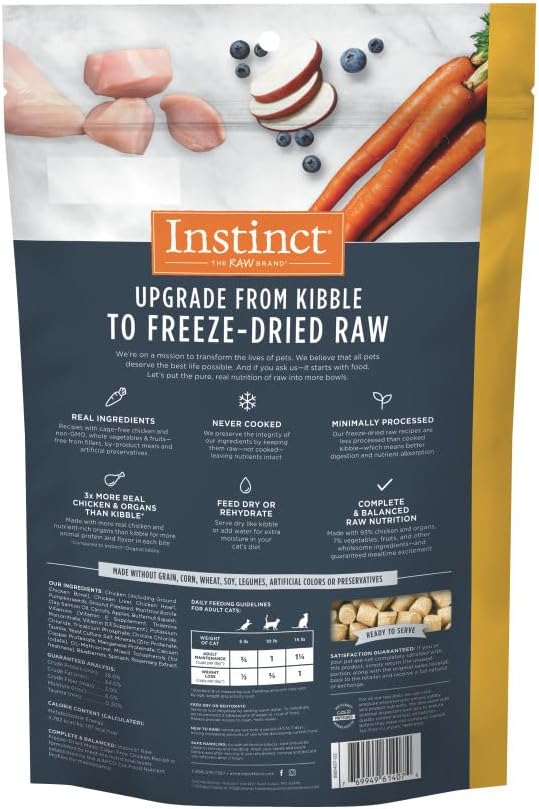 Instinct raw freeze-dried chicken cat food 9.5 oz bag, made in usa with 93% meat and non-gmo fruits