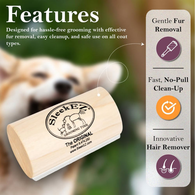 SleekEZ Dog Brush for All Fur Types, Reduces Shedding by 95%, Made in USA, 5 inch