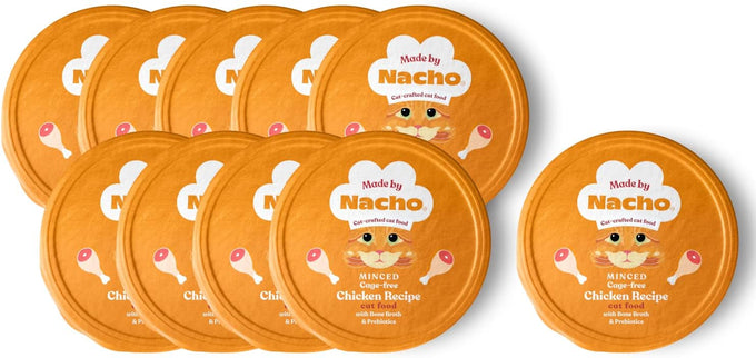 Made by Nacho Grass-Fed Grain-Finished Minced Beef Wet Cat Food in Bone Broth 10 Pack
