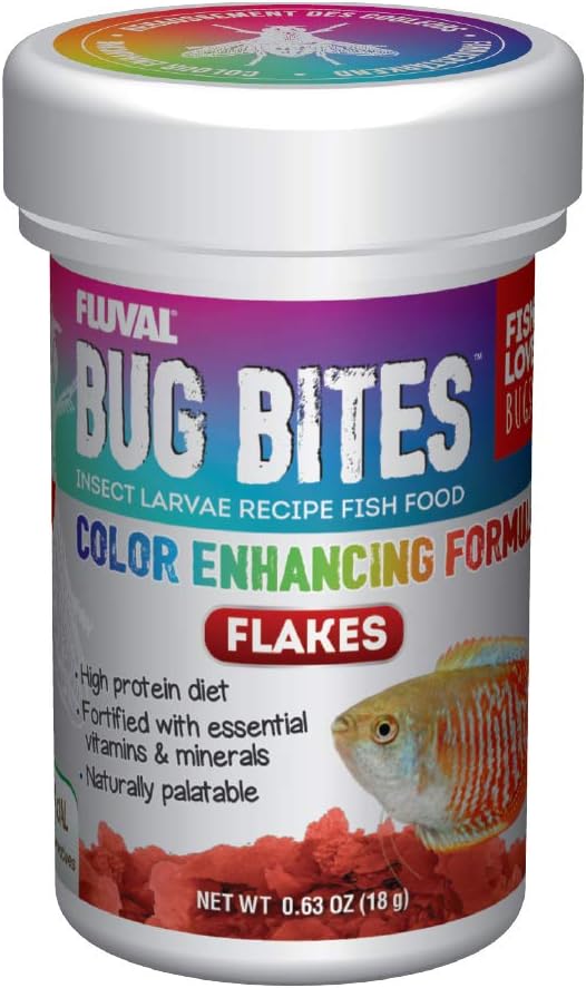 Fluval Bug Bites Brown Fish Food, Tropical Flakes for Small to Medium Fish, 3.17 oz, A7348, High-Protein Diet