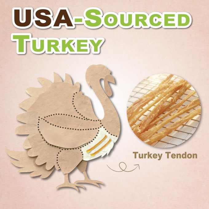 A Freschi srl Turkey Tendons for Small Breeds USA-Sourced Human Grade Long-Lasting Rawhide-Free Puppy Chews 3.53 oz Pack