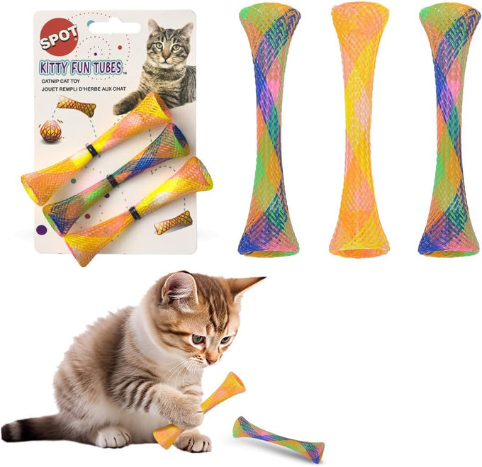 Spot Kitty Fun Tubes Cat Toy 3-Piece Bouncy Set with Catnip for Cats and Kittens Interactive Play