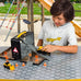 cat construction toys store n go playset tin travel case transforms into multi-level worksite, includes 2 little machines vehicles & 10+ accessories, portable stem toy for kids ages 3+