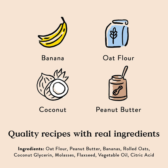 Wheat-free peanut butter and banana dog treats baked in USA with 9 natural ingredients