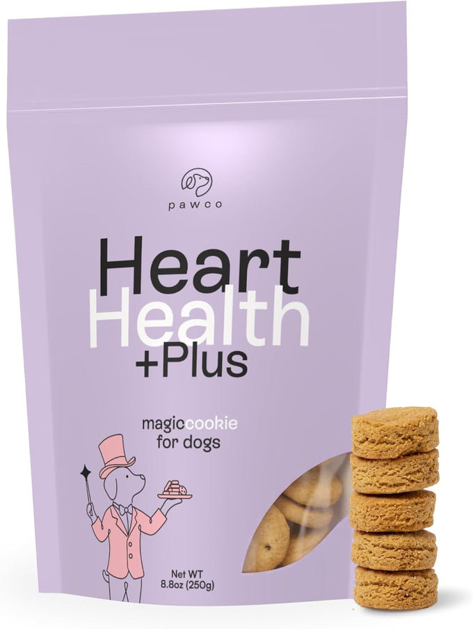 Pawco Heart Support Dog Treats, Crunchy Cookies with Peanut Butter, Apple & Taurine for Healthy Rewards, 8.8oz