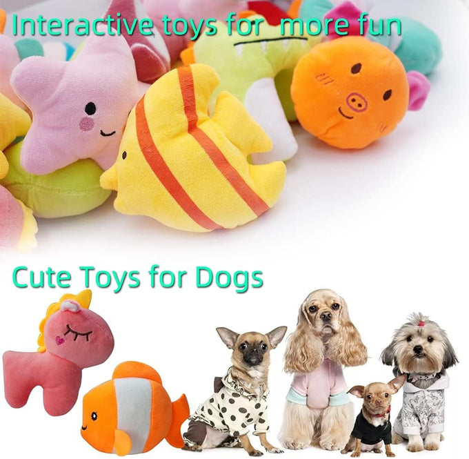 27-pack assorted squeaky plush dog toys for small dogs with cute designs
