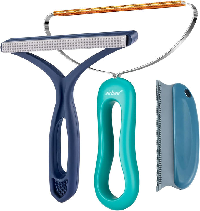 Pet Hair Remover 3-Pack: Copper, Silicone, and Y-Shaped Scrapers for Carpets, Clothes, and Furniture