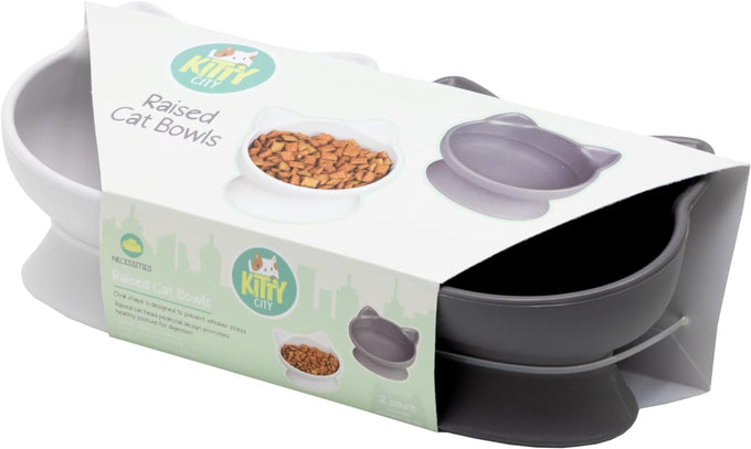 Whisker-friendly elevated cat bowls set of 2 white and gray modern pedestal design