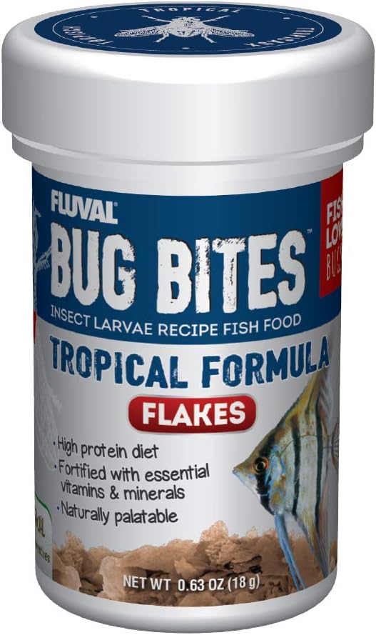 Fluval Bug Bites Tropical Fish Food, 3.17 oz, A7332, Brown Flakes for Small to Medium Sized Fish