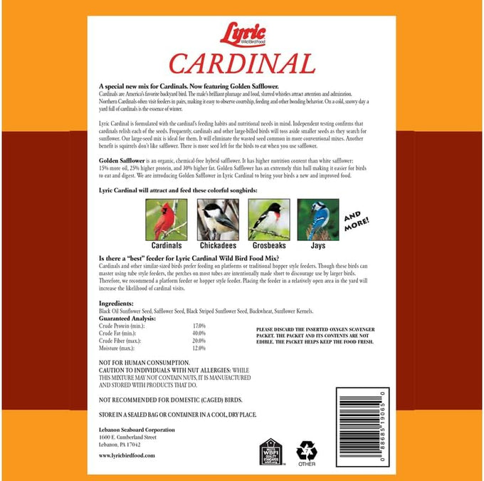 cardinal wild bird seed mix with premium sunflower and safflower seeds 18 lb bag