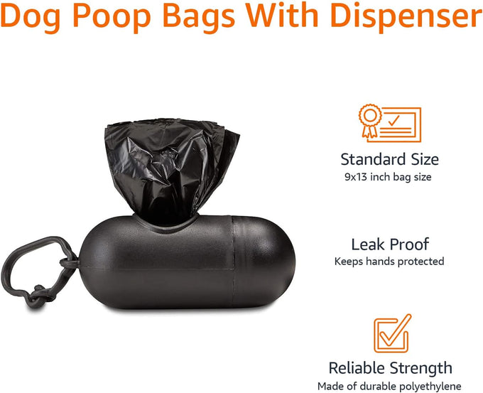 Amazon Basics Dog Poop Leak Proof Bags with Dispenser and Leash Clip, Unscented, 13" x 9", 900 Count